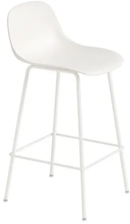 Sgabello Muuto Fiber con Base Tubolare e Schienale Bianco/Bianco H87,5 cm