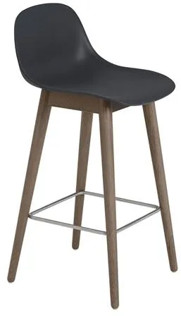 Muuto Fiber Sgabello da bar con base in legno e schienale Nero/Marrone scuro H87,5 cm