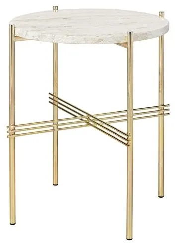 GUBI TS Tavolino Rotondo Ø40 Ottone/Bianco Travertino