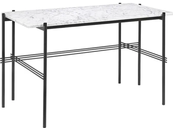 Scrivania GUBI TS 120 x 60 cm con base nera e piano in marmo bianco di Carrara