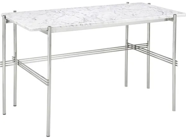 GUBI TS Scrivania 120x60 Acciaio Lucido/Marmo Bianco di Carrara